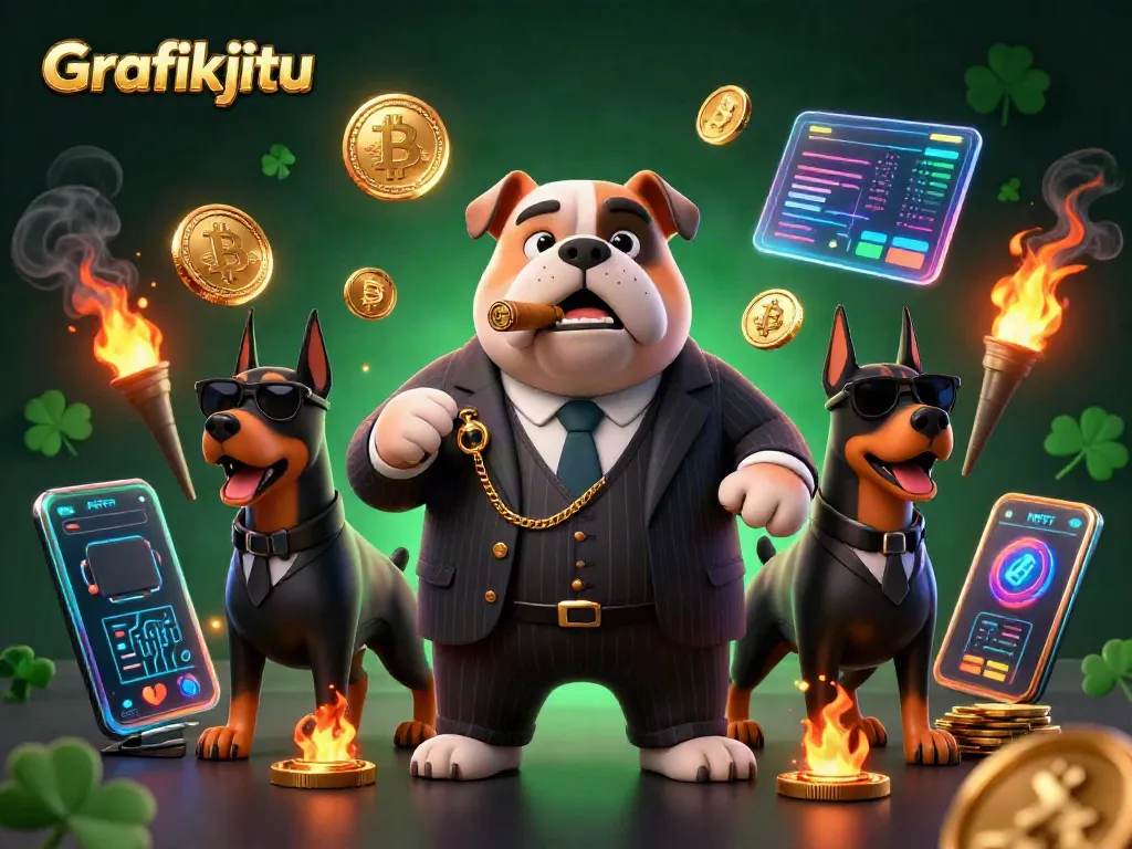 Bet on Grafikjitu with a mafia boss bulldog in a 3D illustration surrounded by casino elements.