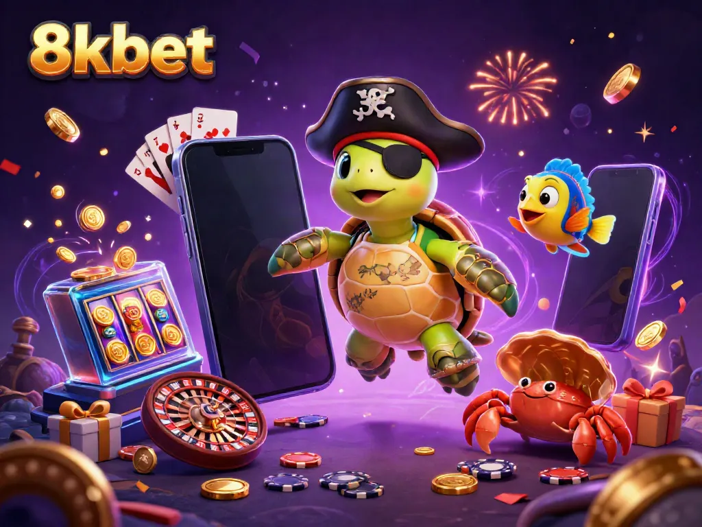 Experience vibrant casino excitement with 8xbet's colorful gaming scene illustrated with treasure and fun.