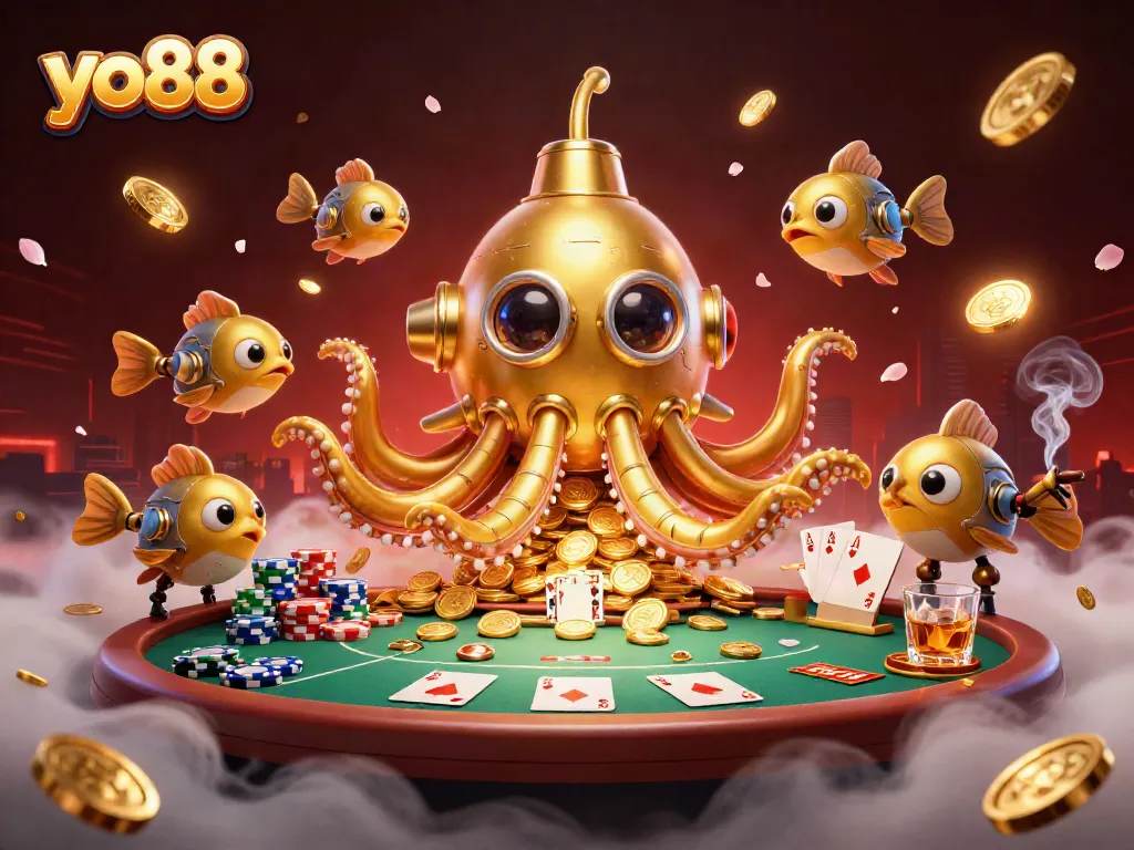 Spin the reels with yo88's vibrant casino scene featuring golden kraken submarine and poker excitement.