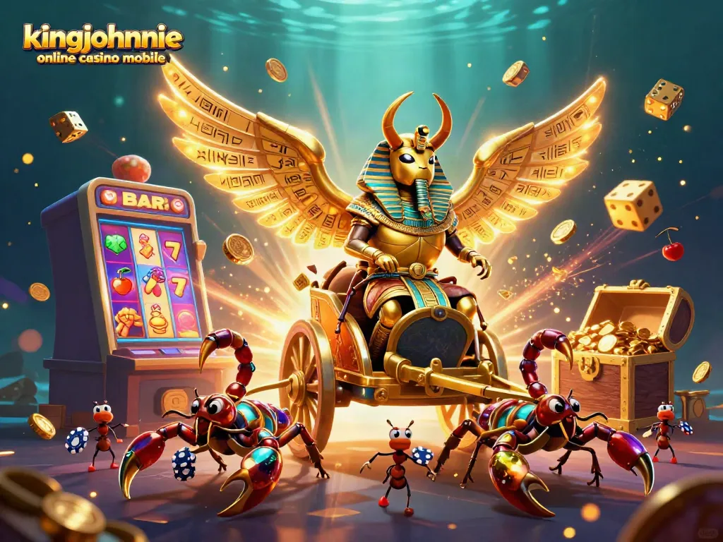 Experience thrilling gameplay at kingjohnnie online casino mobile with a vibrant 3D illustration of casino elements and characters
