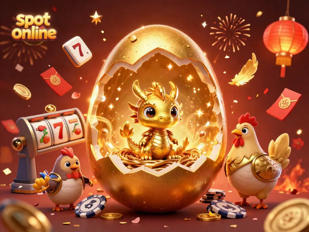 Engage with slot online excitement featuring a golden dragon and vibrant casino elements.