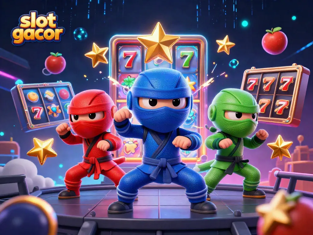 Experience the thrill of slot gacor with dynamic chameleon ninjas and vibrant casino elements.