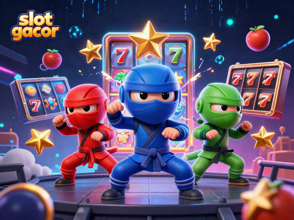 Experience the thrill of slot gacor with dynamic chameleon ninjas and vibrant casino elements.