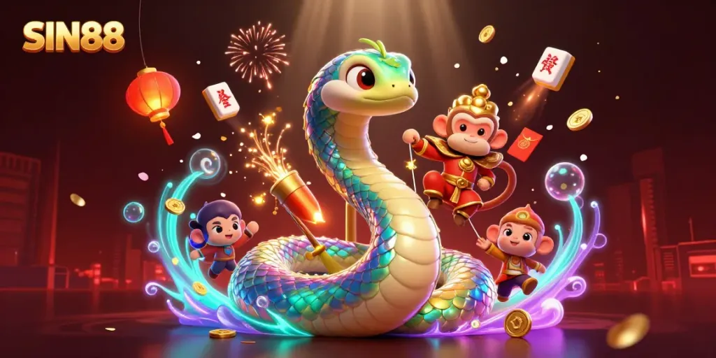 Experience thrilling gameplay with SIN88's dynamic illustration of a fun casino adventure featuring vibrant characters and elements.