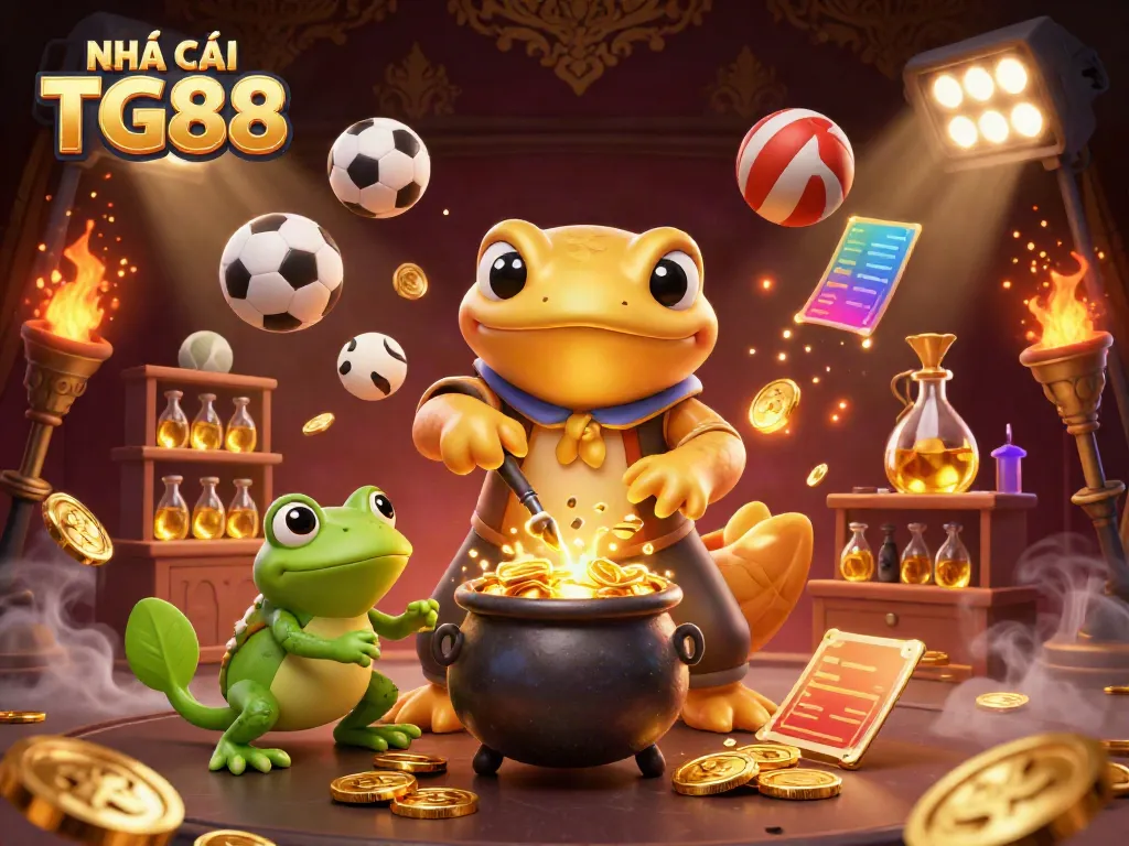 Experience thrilling moments with NHÀ CÁI TG88 in an extravagant 3D casino scene full of action.