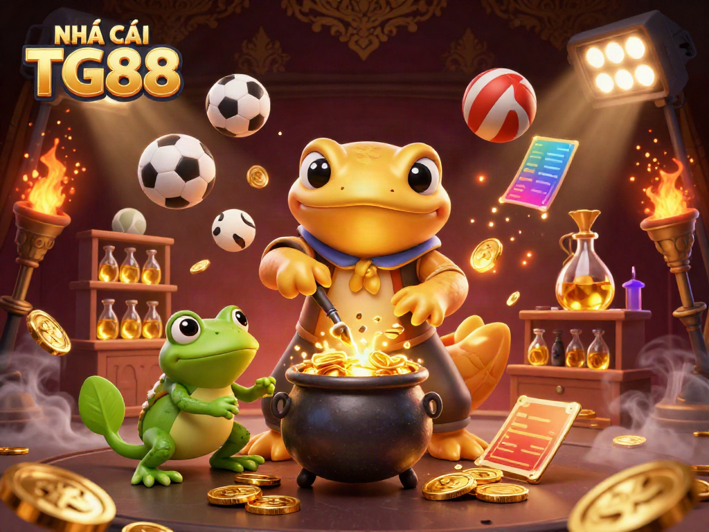 Experience thrilling moments with NHÀ CÁI TG88 in an extravagant 3D casino scene full of action.