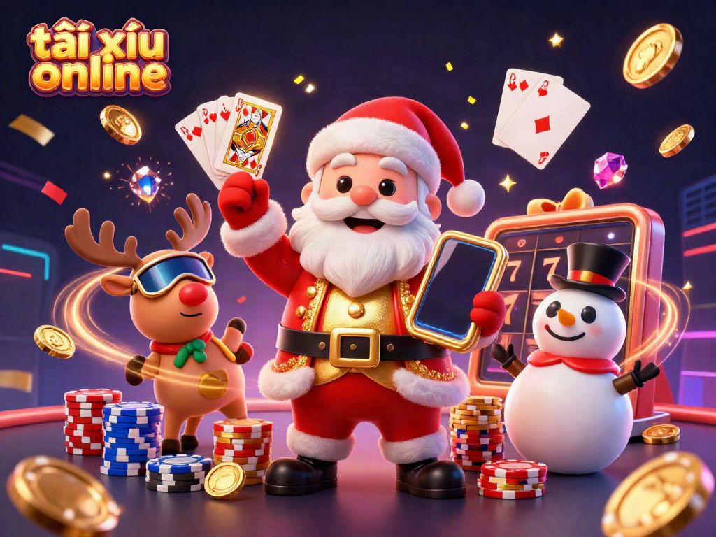 Engage in exciting tài xỉu online games with Santa Claus and friends celebrating wins.