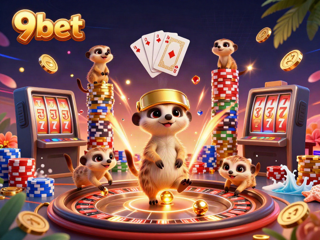 Experience the excitement of 9bet with meerkats running a lively casino filled with coins and game action.