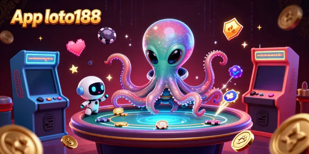 Engage with the thrilling App loto188 experience featuring an alien octopus handling a poker table.
