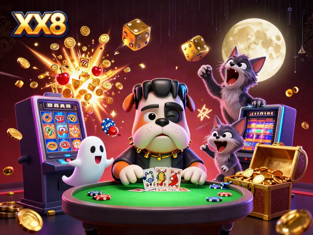 Experience thrilling gameplay with the XX8 3D casino scene featuring lively characters and vibrant effects.