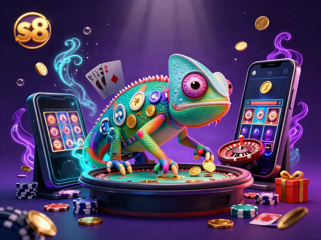 Engaging illustration depicting the dynamic s8 casino experience with a vibrant chameleon character.