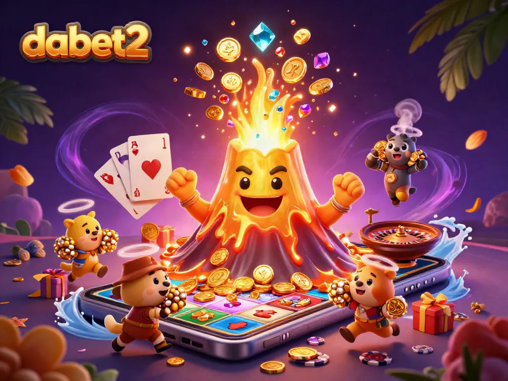 Experience dabet2's exciting gaming adventure with a golden volcano erupting treasures.