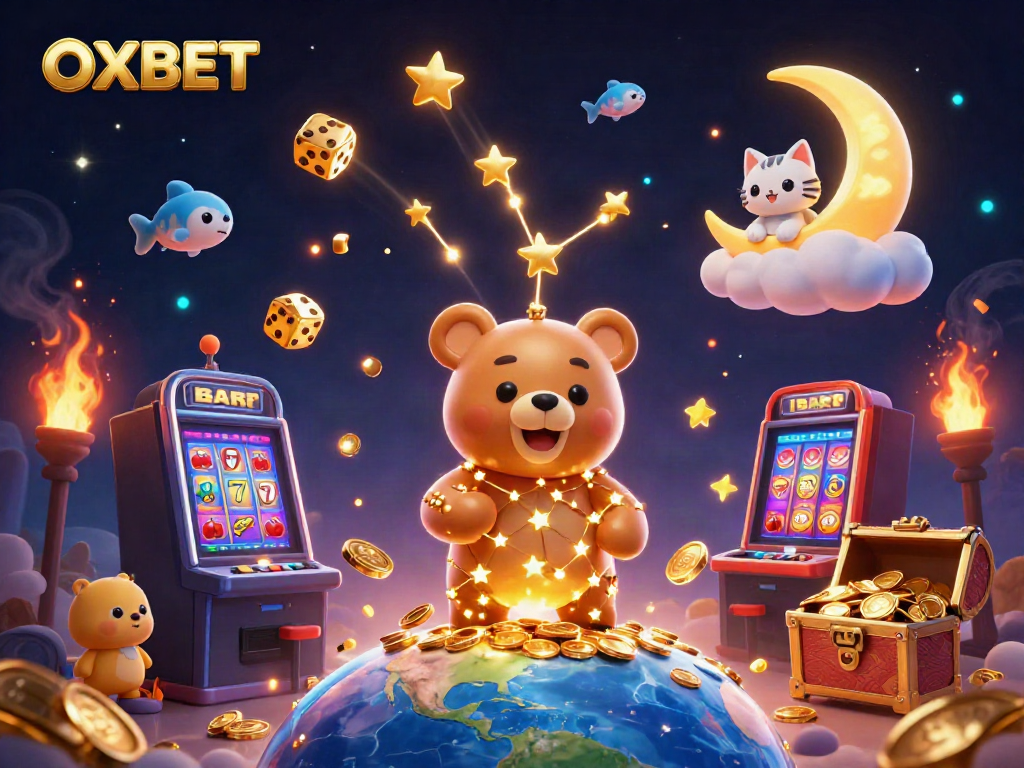 Experience thrilling moments with OXBET as golden coins rain down from a magical casino scene.