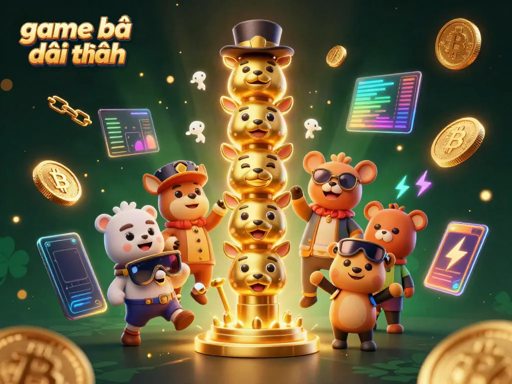Experience thrilling game bài đổi thưởng with a dynamic casino totem design and vibrant crypto elements.