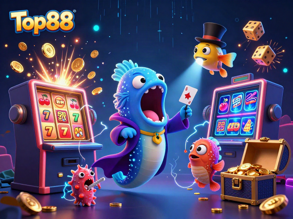 Engage in the excitement with Top88's vibrant casino scene showcasing a deep-sea magic act.
