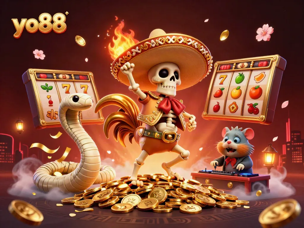 Experience the thrilling yo88 gaming action with vibrant slot reels and dynamic characters.