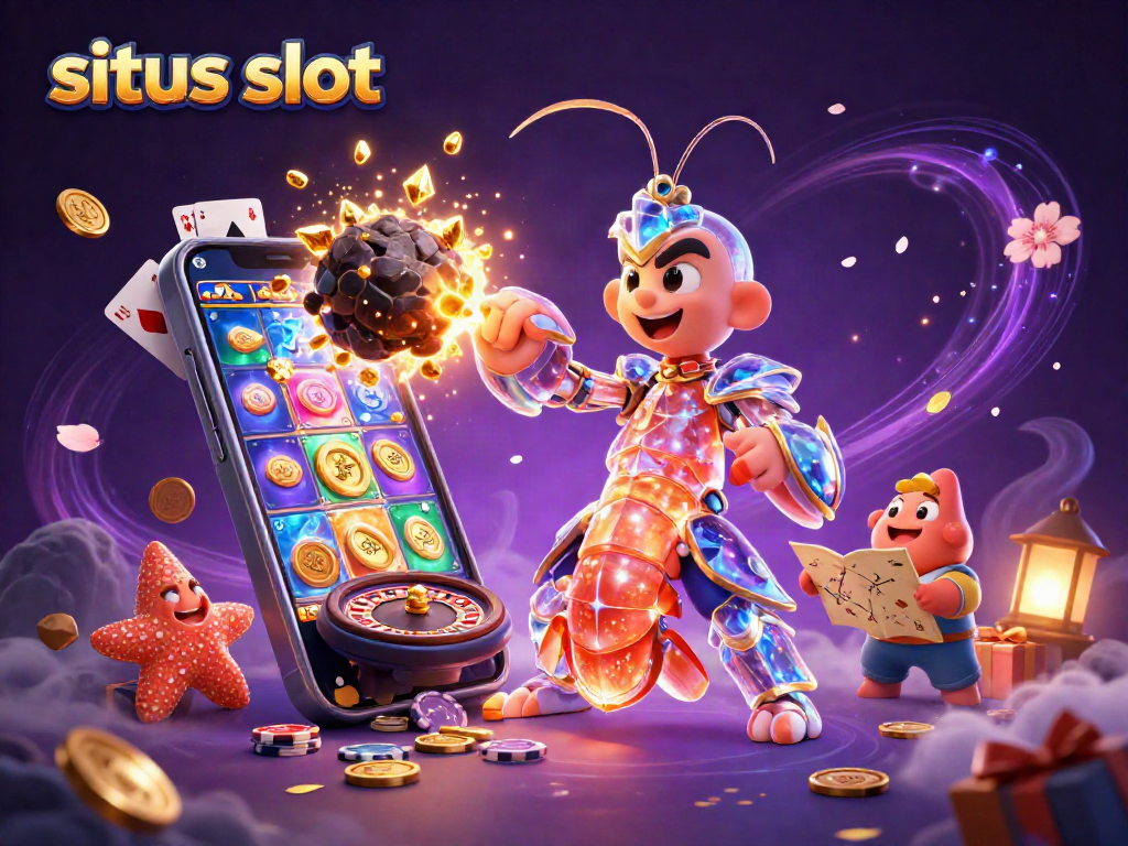 Engage with situs slot featuring a galactic samurai mantis shrimp amidst a vibrant casino world.