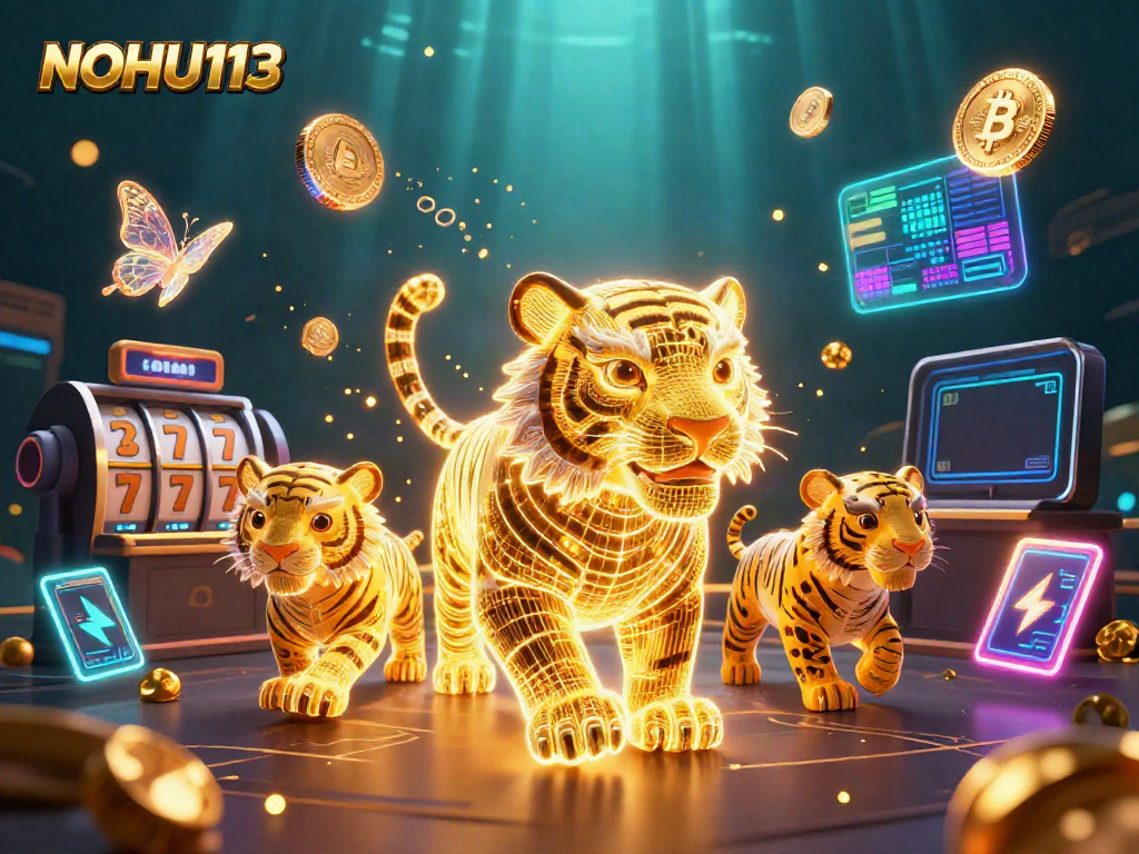 Experience thrilling gameplay with NOHU113's vibrant casino universe featuring a neon tiger and dynamic elements.