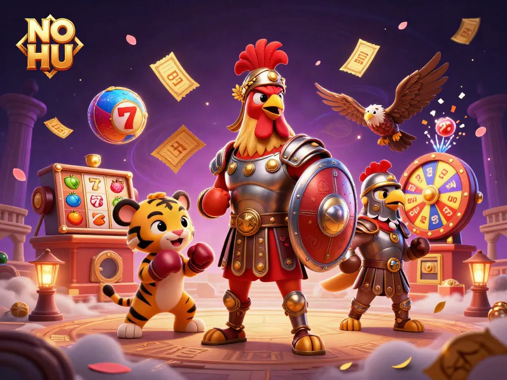 Spin and win at NO HU with vibrant slot symbols and a lively arena featuring a wrestling rooster.