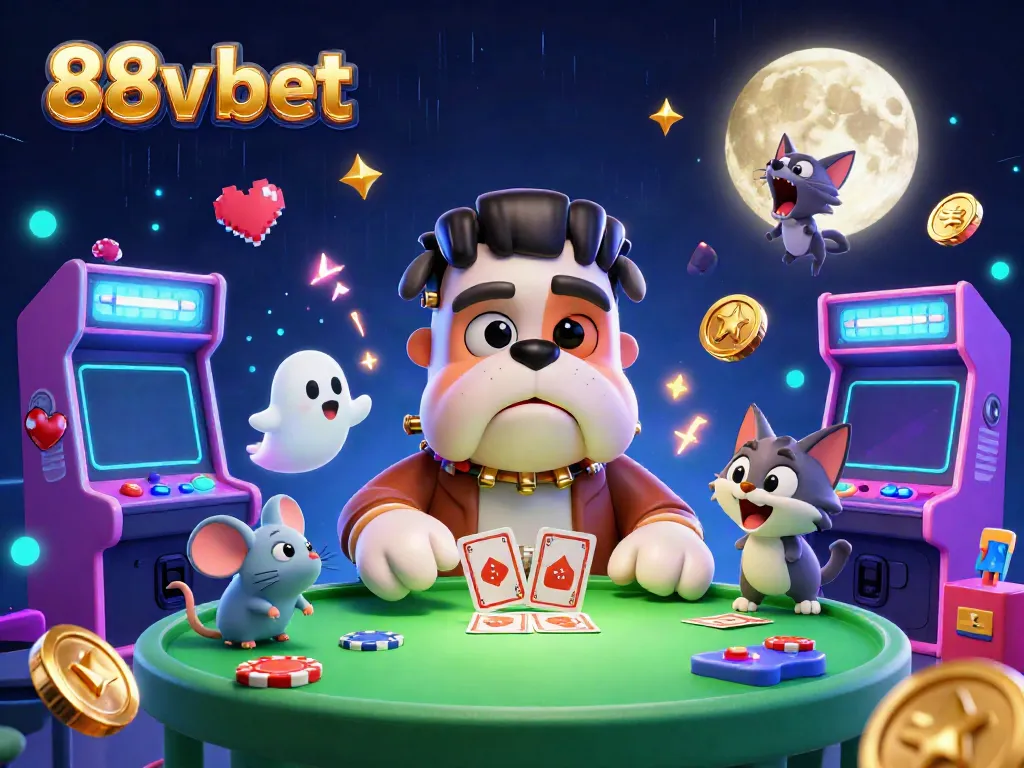 Engage with the thrilling world of 88v bet as characters play cards at a spooky casino table.