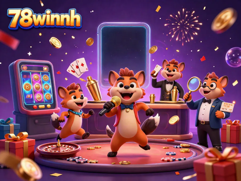 Hyena-themed casino illustration showcasing vibrant casino elements in a playful atmosphere at 78winnh.