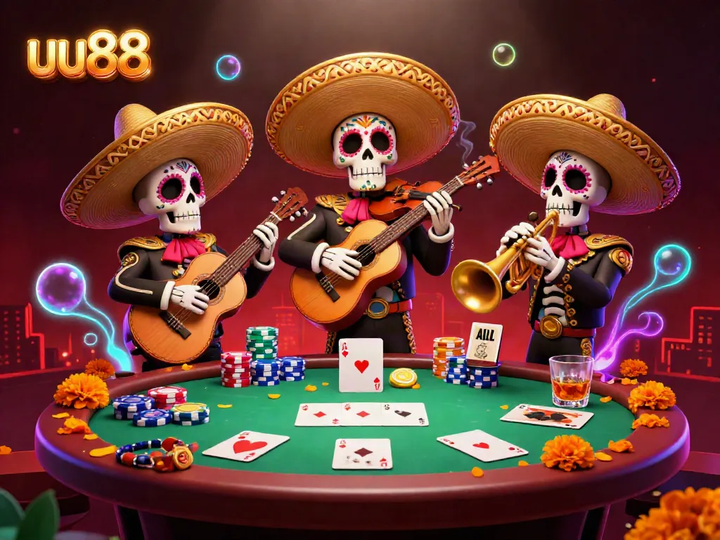 Experience the excitement of casino gaming with uu88 as a mariachi band brightens the poker table scene.
