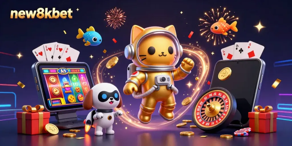 Experience thrilling wins with new8xbet casino in a vibrant space-themed illustration.