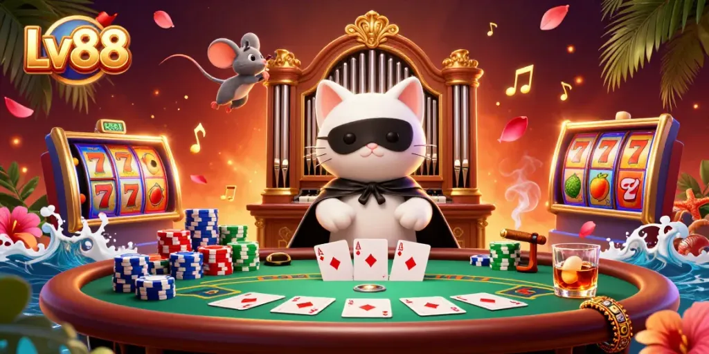 Experience thrilling poker excitement at Lv88 with enchanting casino characters and vibrant game elements.