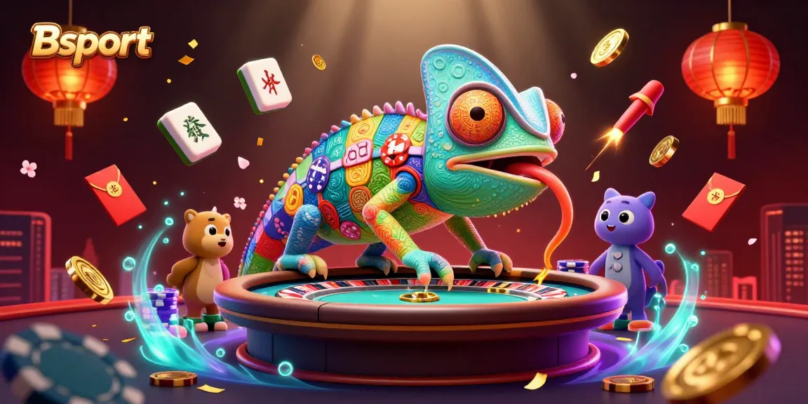 Experience the lively Bsport casino with a vibrant chameleon owner and dynamic gaming elements.