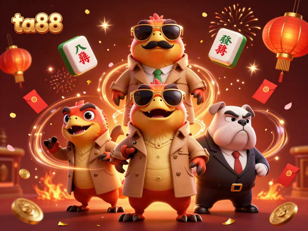 Experience the vibrant excitement of ta88 with animated characters in a casino scene filled with festive elements.