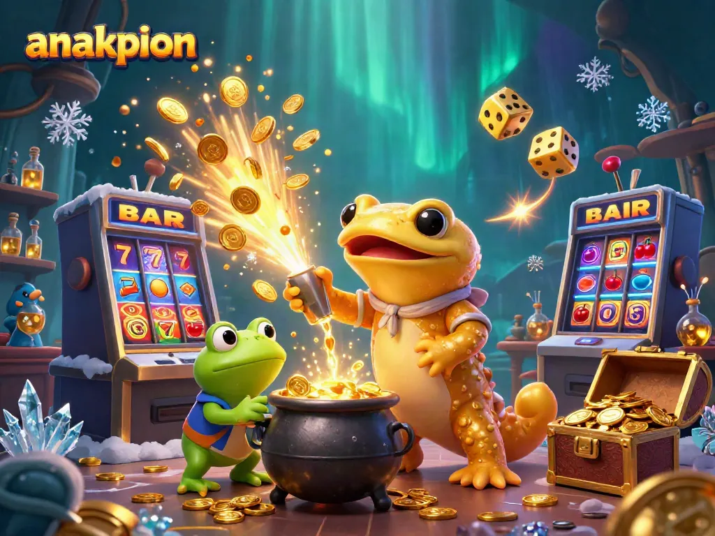 Experience thrilling gaming moments with anakpion, featuring gold coins pouring from a jackpot slot machine.