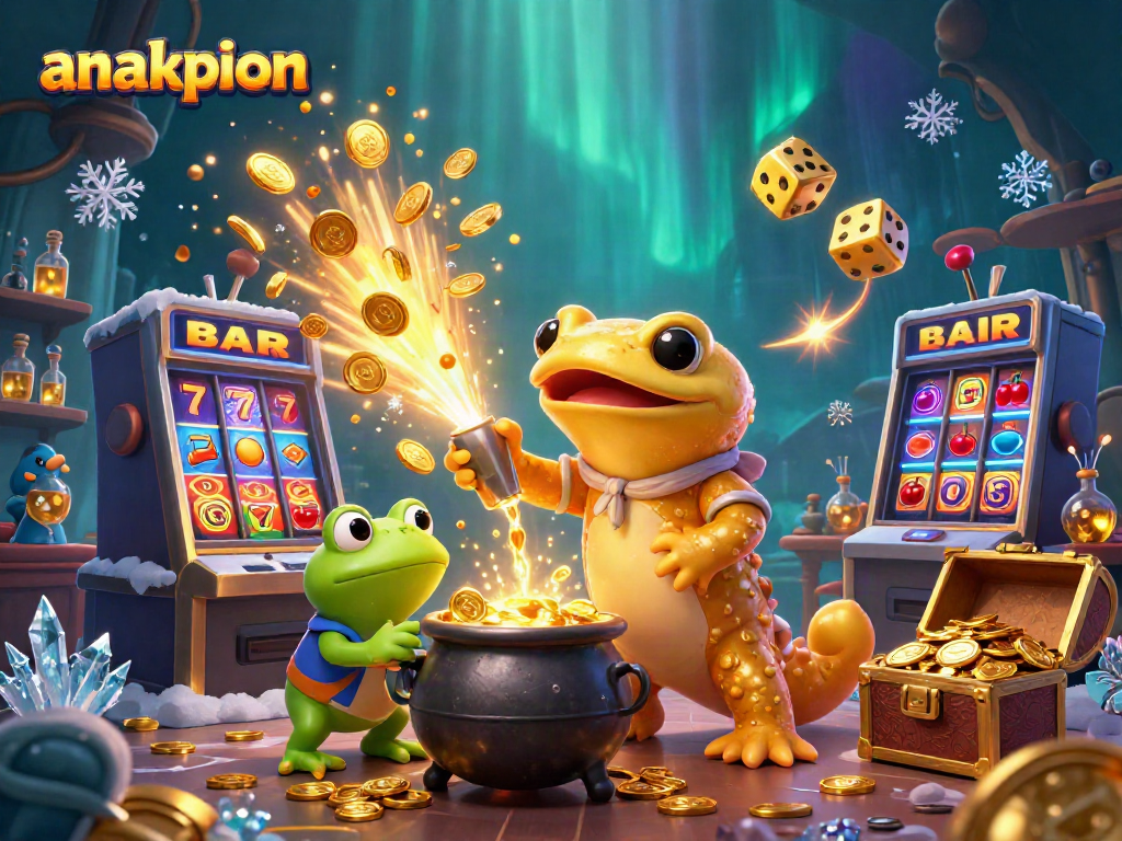 Experience thrilling gaming moments with anakpion, featuring gold coins pouring from a jackpot slot machine.