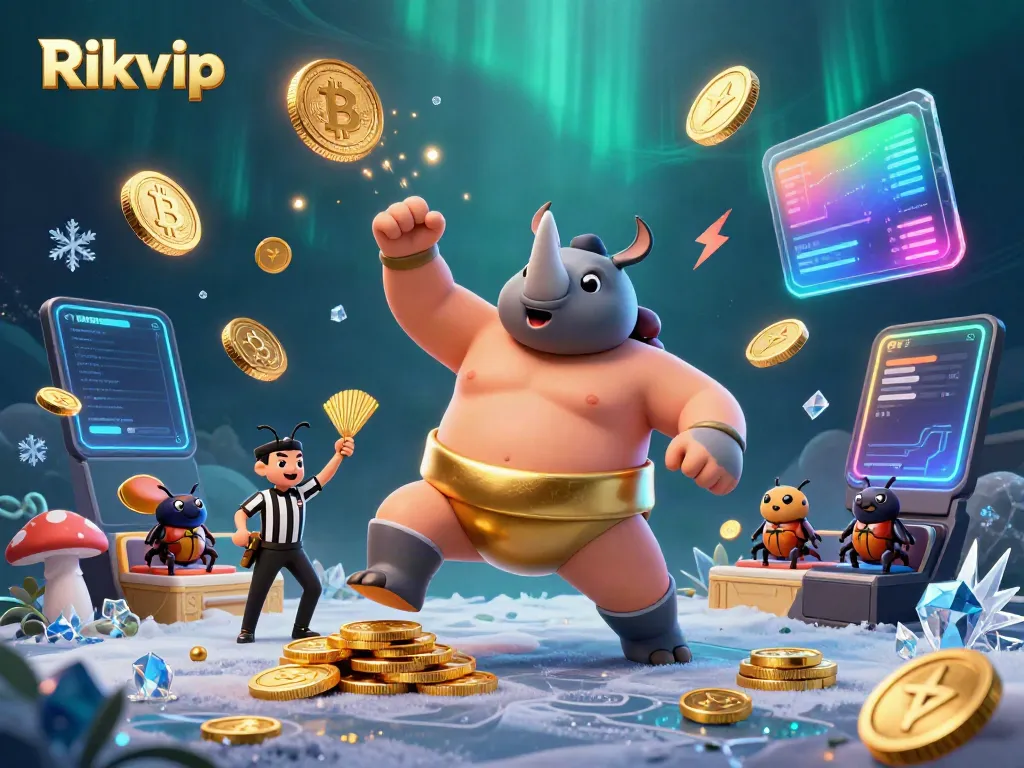 Engage with Rikvip in an exciting casino scene showcasing a dynamic 3D beetle championship.