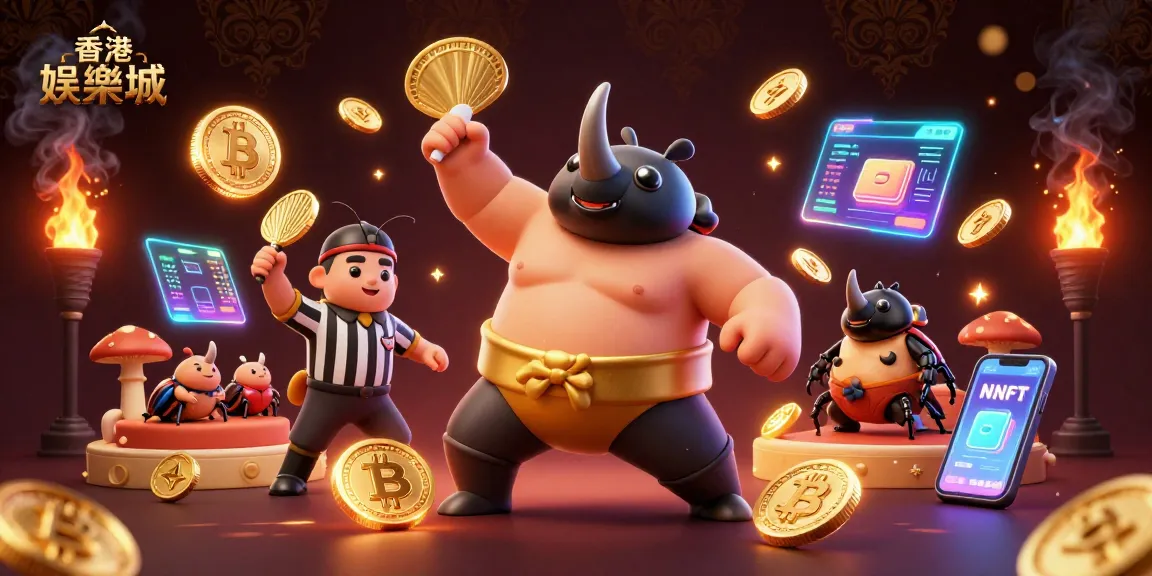 Witness the fierce competition in 香港娛樂城 as the sumo champion beetle sends coins flying in a dynamic casino scene.