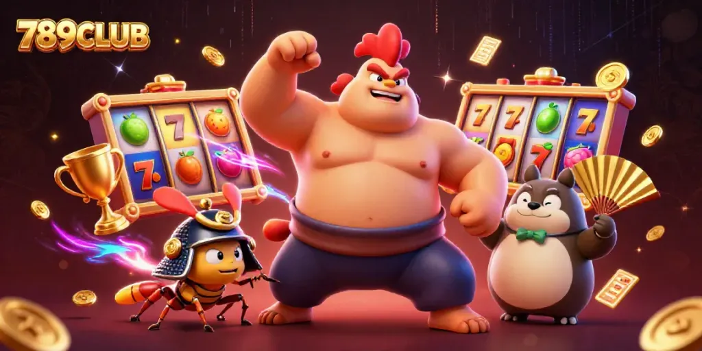 Catch thrilling moments at 789CLUB with a fierce sumo wrestler and engaging slot games.