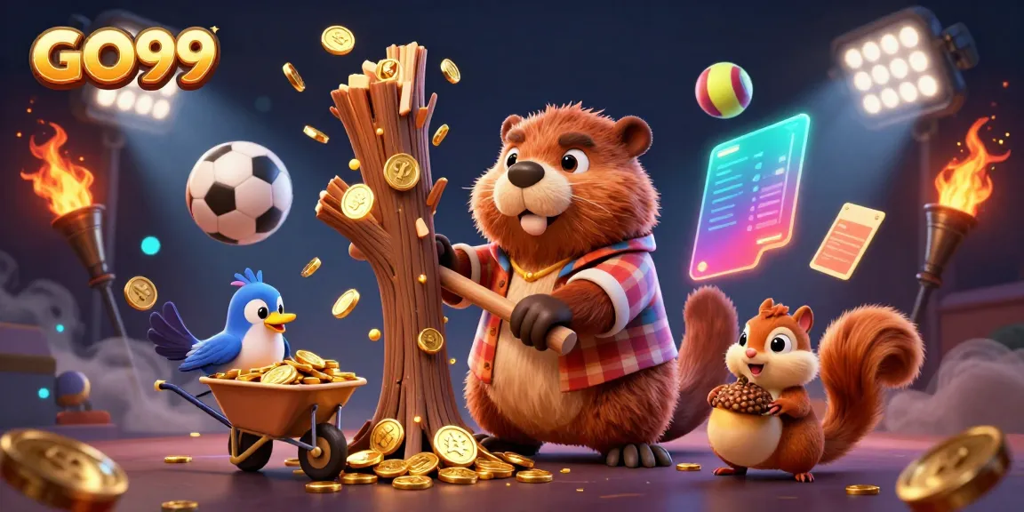 Engage with GO99 as a beaver collects golden coins in a dynamic casino-themed scene.