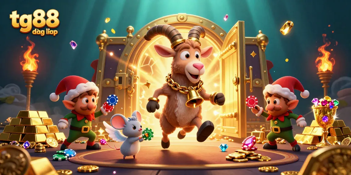 Experience tg88 đăng nhập in a vibrant holiday casino scene with a Krampus goat managing chaos.