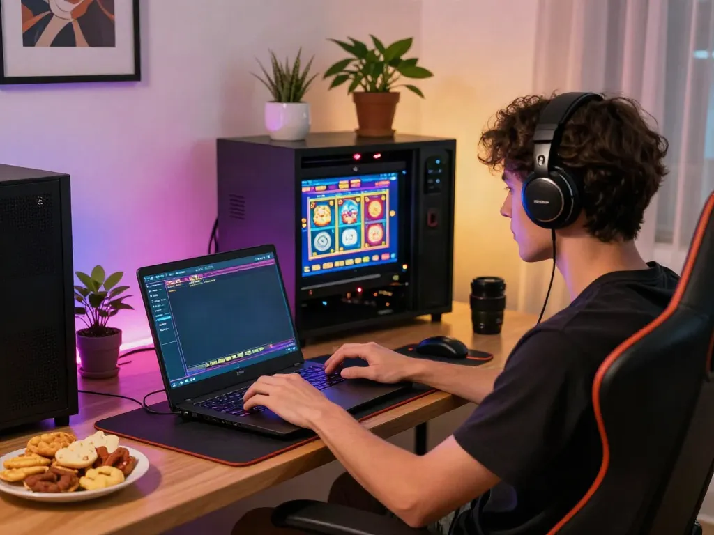 Person enjoying high RTP slot games in a cozy gaming environment.