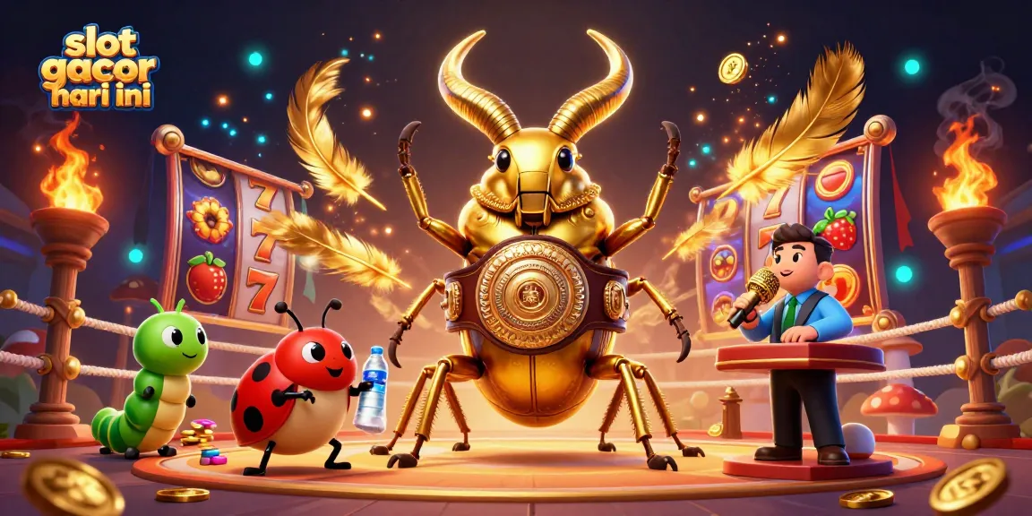Engage in slot gacor hari ini with animation of a giant beetle and casino elements in a vibrant scene.