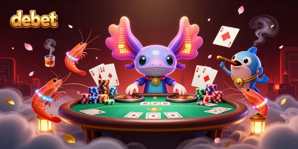 Engage with debet's lively casino atmosphere featuring vibrant 3D characters and poker action.