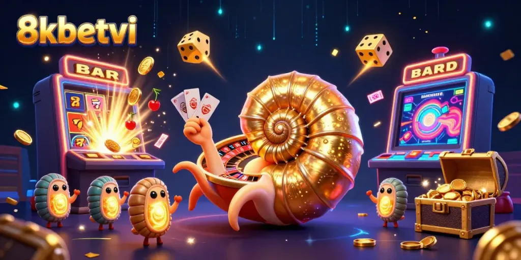 Experience thrilling betting with 8xbetvi featuring a colorful casino scene full of jackpots and games.
