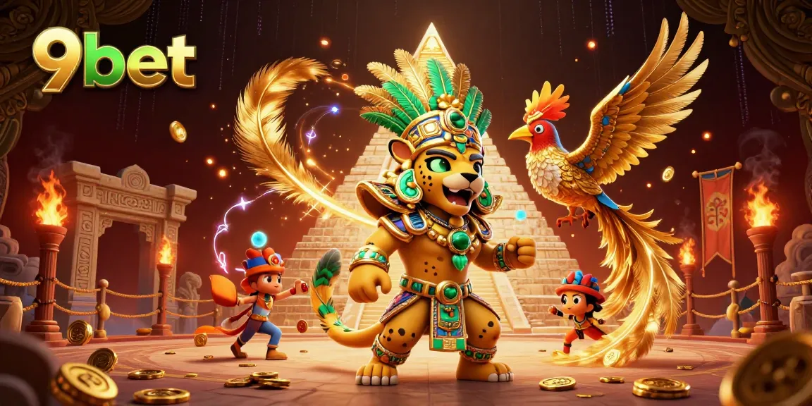 Experience thrilling moments at 9bet with our vibrant casino scene featuring a Mayan jaguar and rich game elements.