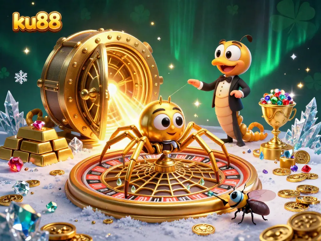 Spins the wheel of fortune at ku88, with vibrant 3D imagery of a spider and croupier in action.