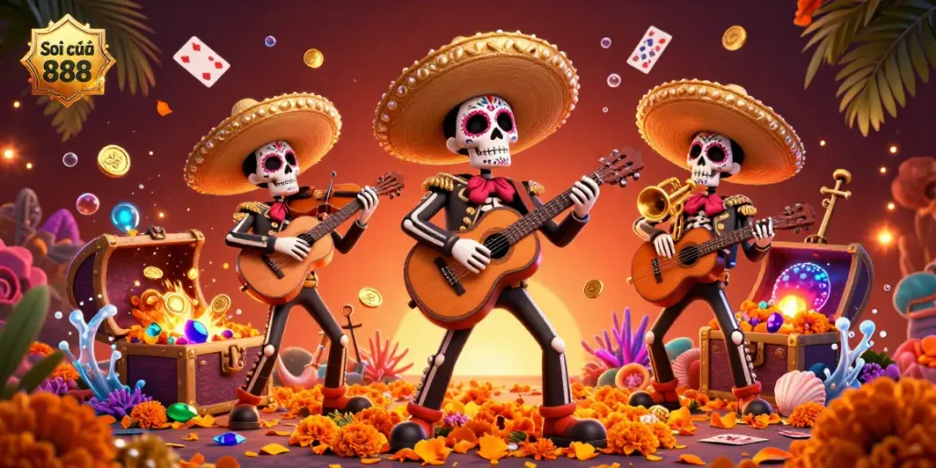 Engage with Soi cầu 888 through vibrant 3D mariachi illustration capturing lottery excitement.